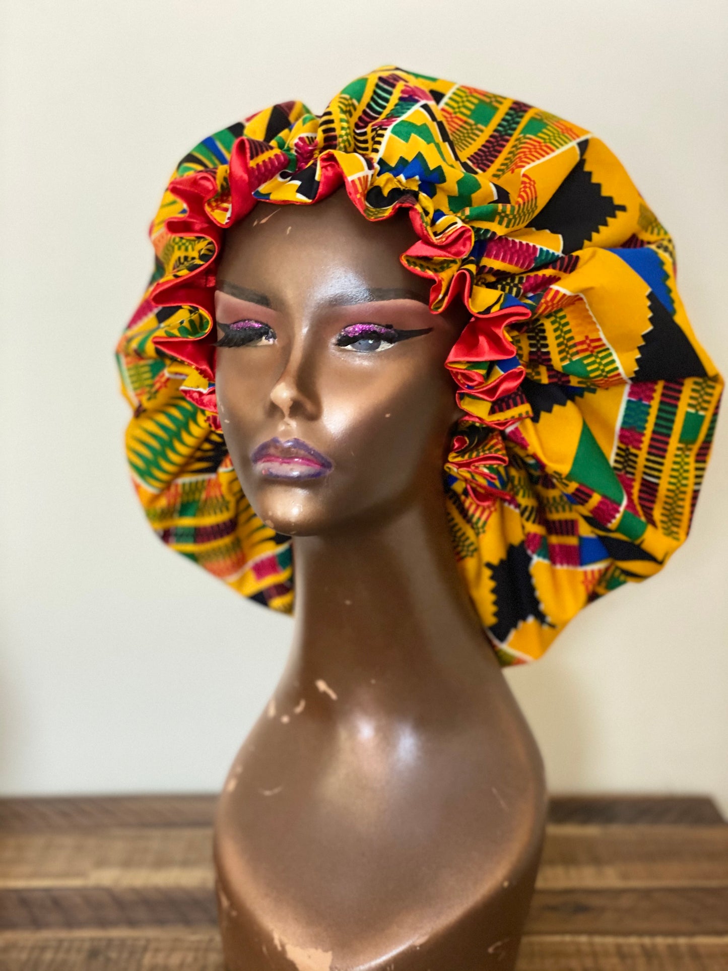 Blue Kente Satin Lined Bonnet