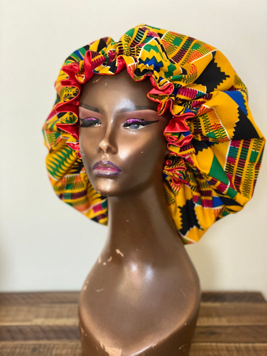 Blue Kente Satin Lined Bonnet