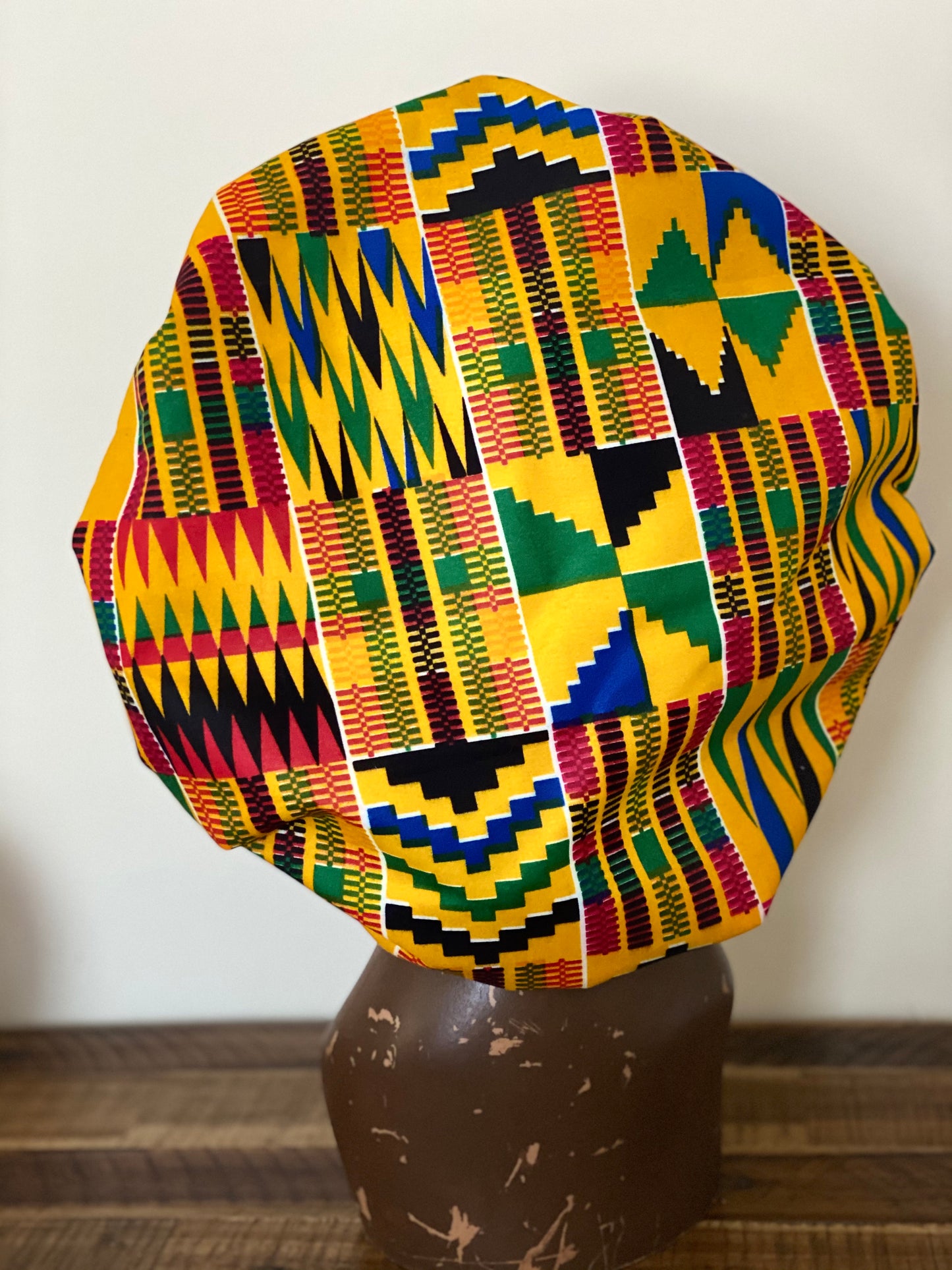 Blue Kente Satin Lined Bonnet