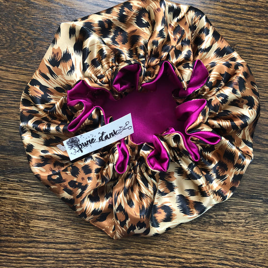 Cheetah Print Satin Bonnet